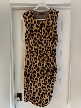 THML Leopard Print Sleeveless Sheath Dress in Brown and Black